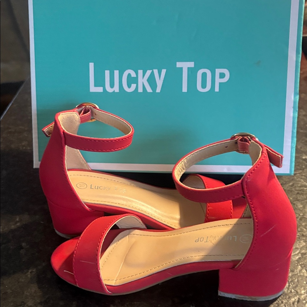 Lucky Brand GIRLS SIZE 10 Bold Red Heeled Sandals